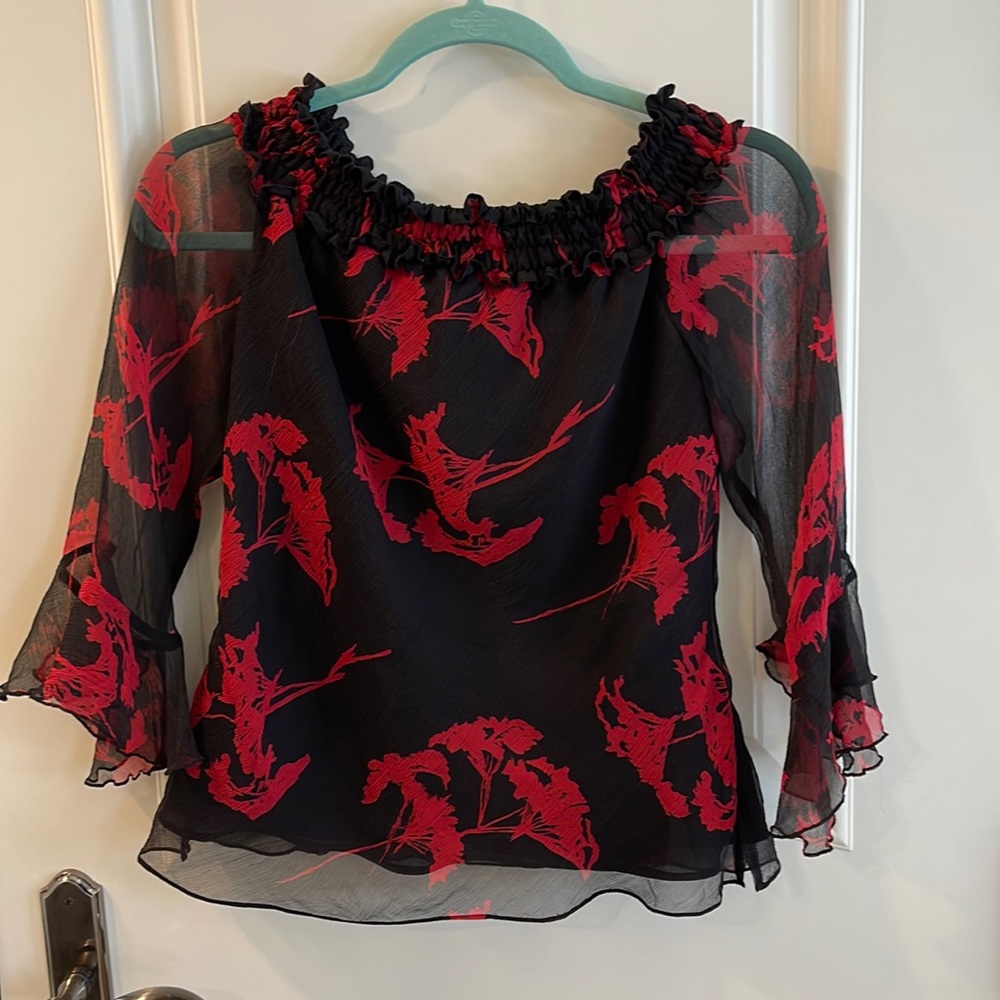 Silk scrunchie-neck blouse by W.D.N.Y. Size 10